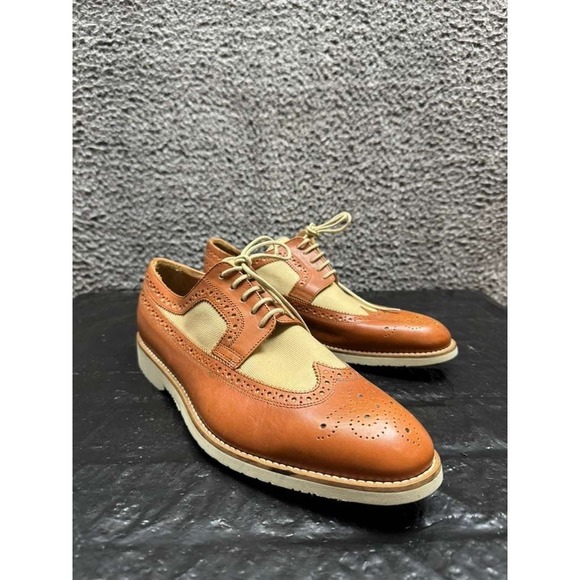 Mikekonos Lace-Up Wingtip Italian Leather Brouges‎ Beige Brown Mens Size 9 US